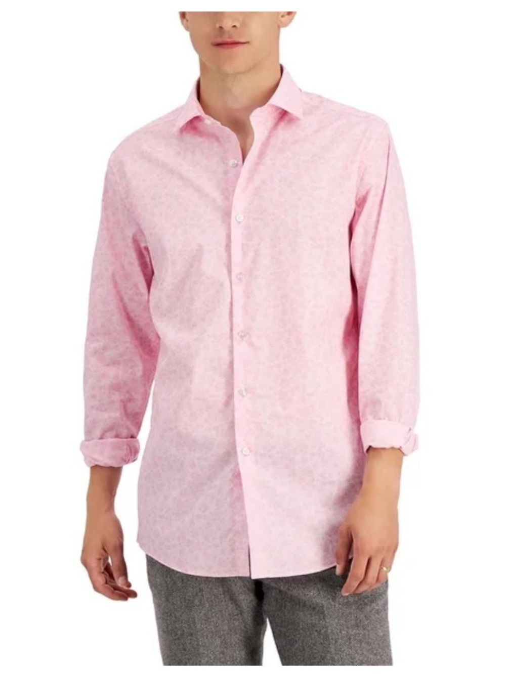 Bar Ill Mens Slim Flit Floral Stretch Dress Shirt Pink size:S